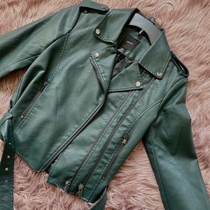 Forever21 hunter green pleather Moto jacket